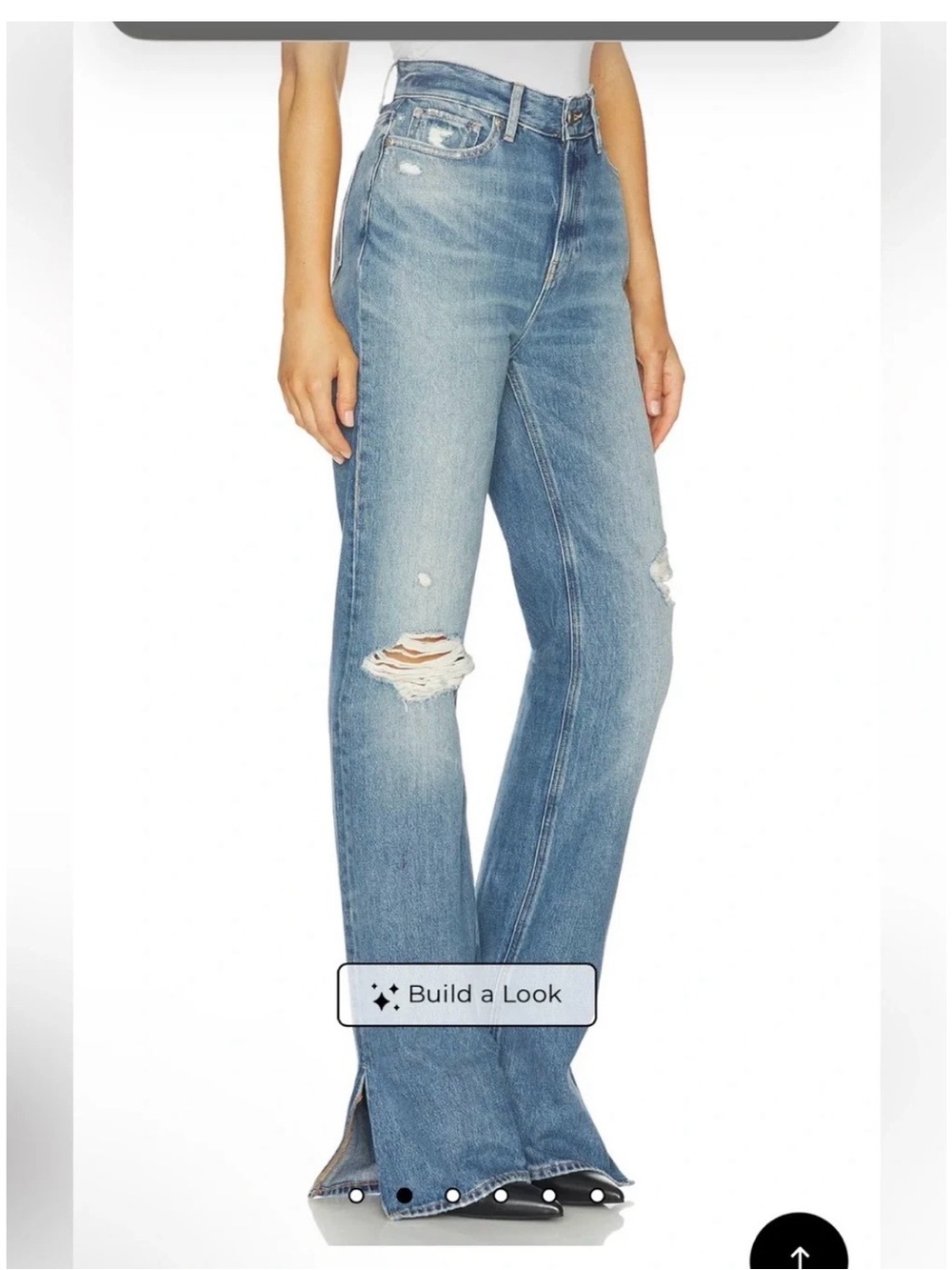 Good American Khloe Jean LONG Light Blue Distressed Straight Leg Jeans - Picture 3 of 5